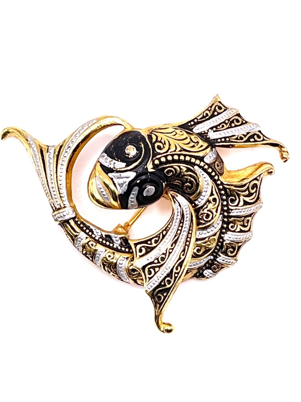 Vintage Spanish Damascene Style Koi Fish Pin Brooch